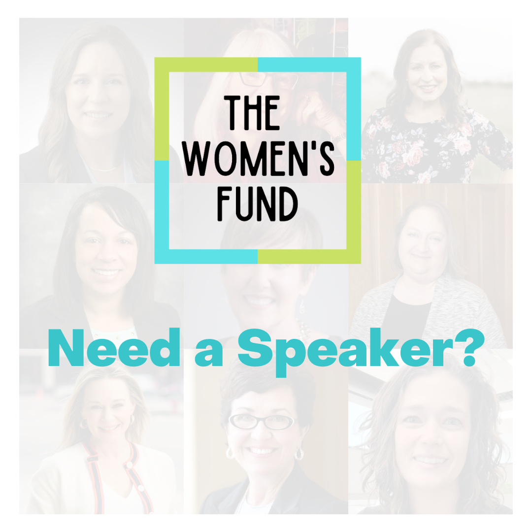 Promotional graphic for The Women’s Fund speaker program, supporting women-led community impact.
